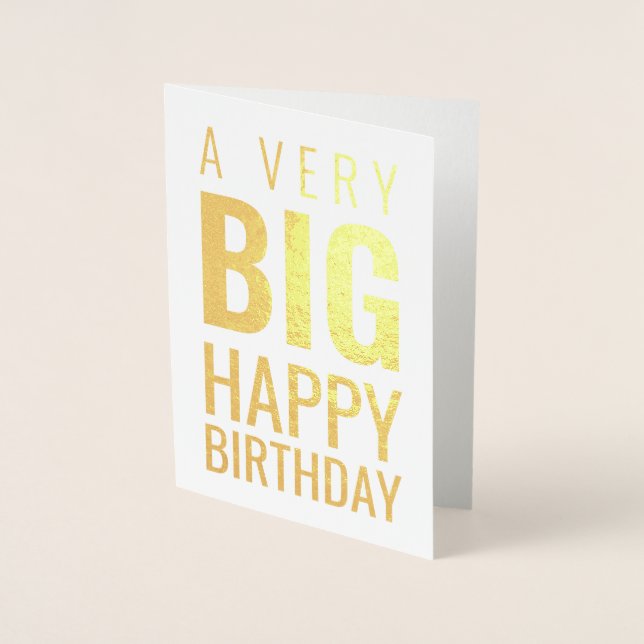 Tarjeta Con Relieve Metalizado Un cumpleaños feliz muy grande moderno (Anverso)