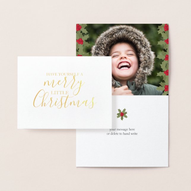 Tarjeta Con Relieve Metalizado Un dulce Navidad Holly Personaliza la foto (Demostración)