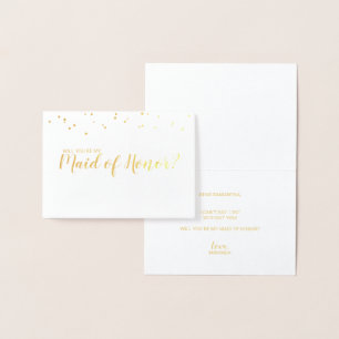 Tarjeta Con Relieve Metalizado Una doncella de honor elegante de Confetti Gold