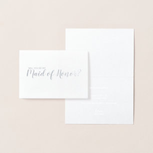 Tarjeta Con Relieve Metalizado Una doncella de honor elegante plateado