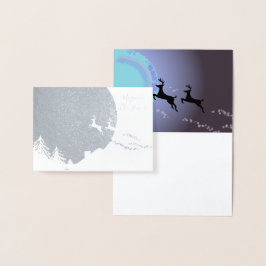 Tarjeta Con Relieve Metalizado Una Noche Mágica de Navidad Reno
