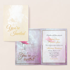 Tarjeta Con Relieve Metalizado Una rosa/Relieve metalizado dorado rosado