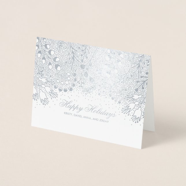 Tarjeta Con Relieve Metalizado Vacaciones de invierno plateadas y grises Deseos f (Anverso)