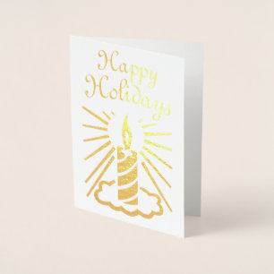 Tarjeta Con Relieve Metalizado Vela Golden Happy Holidays