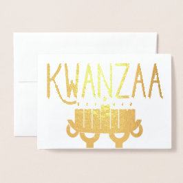 Tarjeta Con Relieve Metalizado Velas de Kwanzaa Kinara y mensaje de las primeras 