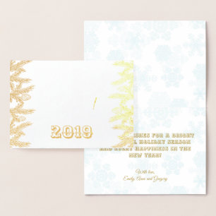 Tarjeta Con Relieve Metalizado Verdadero Feliz Oro Navidad y Feliz Año Nuevo