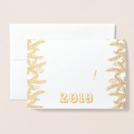Tarjeta Con Relieve Metalizado Verdadero Feliz Oro Navidad y Feliz Año Nuevo