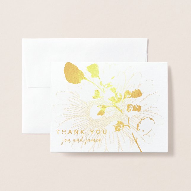 Tarjeta Con Relieve Metalizado Verdadero Relieve metalizado dorado GRACIAS Floral (Anverso con sobre)