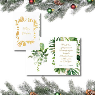 Tarjeta Con Relieve Metalizado Verde Navidad Tropical Con Hojas De Palma Doradas