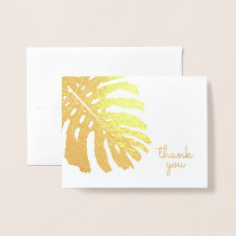 Tarjeta Con Relieve Metalizado Verdor tropical Hawaii Monstera Leaf Gracias