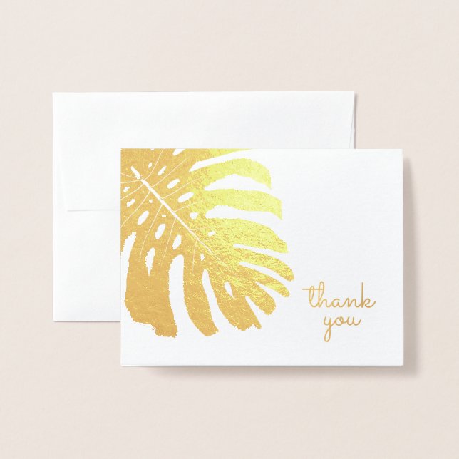 Tarjeta Con Relieve Metalizado Verdor tropical Hawaii Monstera Leaf Gracias (Anverso con sobre)
