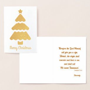 Tarjeta Con Relieve Metalizado Verso de la Biblia de Árbol de Navidad