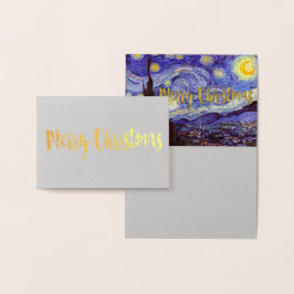 Tarjeta Con Relieve Metalizado Vincent Van Gogh Starry Night Feliz Navidad Gold