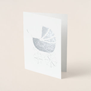 Tarjeta Con Relieve Metalizado Vintage Carriage Baby Shower Green Gender Neutral