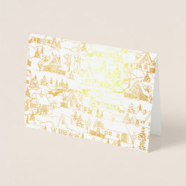 Tarjeta Con Relieve Metalizado Vintage Christmas Holiday Village