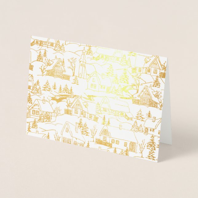 Tarjeta Con Relieve Metalizado Vintage Christmas Holiday Village (Anverso)