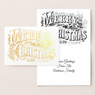 Tarjeta Con Relieve Metalizado Vintage Victoria Era Feliz Navidad