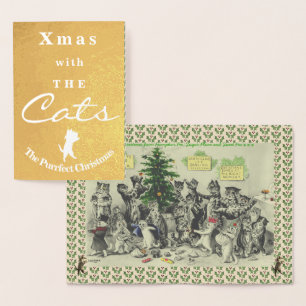 Tarjeta Con Relieve Metalizado Vintage Wain Cats Navidades Arte Fiesta