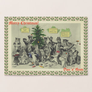 Tarjeta Con Relieve Metalizado Vintage Wain Cats Navidades Fiesta Diversión
