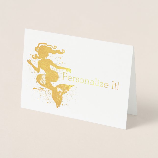 Tarjeta Con Relieve Metalizado Watery Mermaid Silhouette (Anverso)