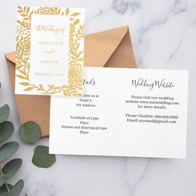 Tarjeta Con Relieve Metalizado Wedding gold botanical website details luxury (Subido por el creador)