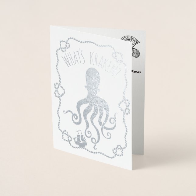 Tarjeta Con Relieve Metalizado Whats Kraken Funny Nautical Pun | Te Falta (Anverso)