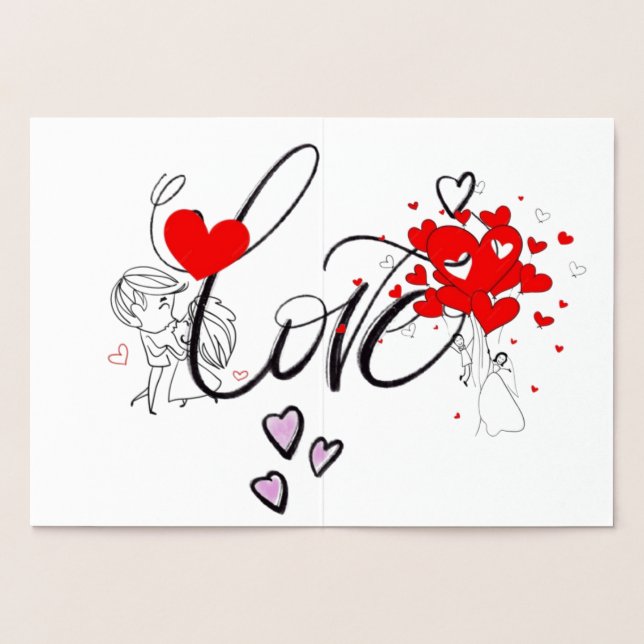 Tarjeta Con Relieve Metalizado Whimsical Love Script | Bride & Groom Heart Shower (Interior)