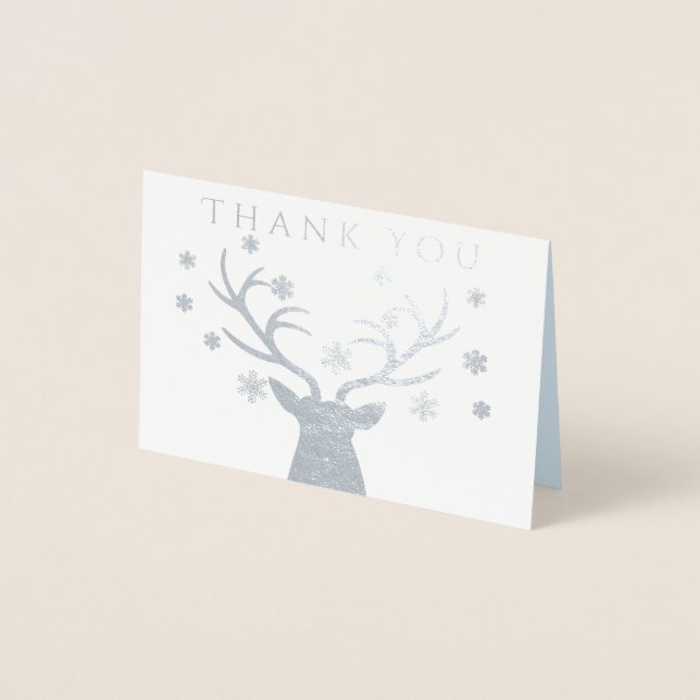 Tarjeta Con Relieve Metalizado Winter Woodland Deer Baby Shower Gracias Cartas (Anverso)