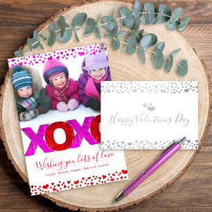 Tarjeta Con Relieve Metalizado XOXO Día de San Valentín Corazones Foto Negrita Mo