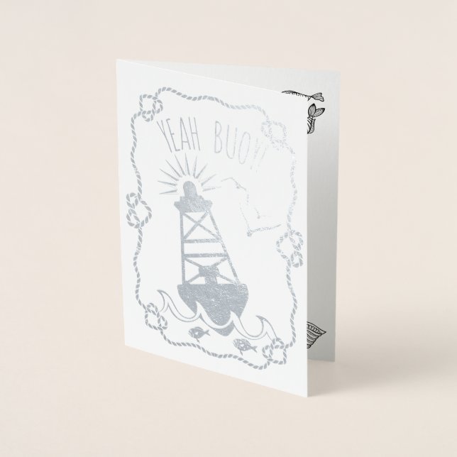 Tarjeta Con Relieve Metalizado Yeah Buoy Gracioso Nautical Pun | Cumpleaños (Anverso)