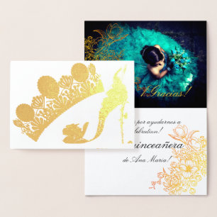 Tarjeta Con Relieve Metalizado Zapato de Oro, Corona, Superposición de Fotos de R