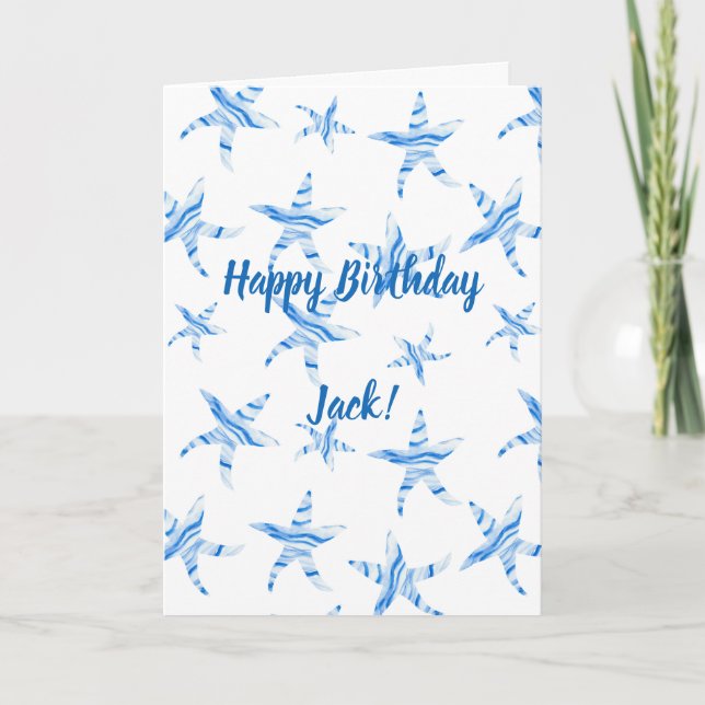 Tarjeta con silueta de estrella de mar azul con no (Anverso)