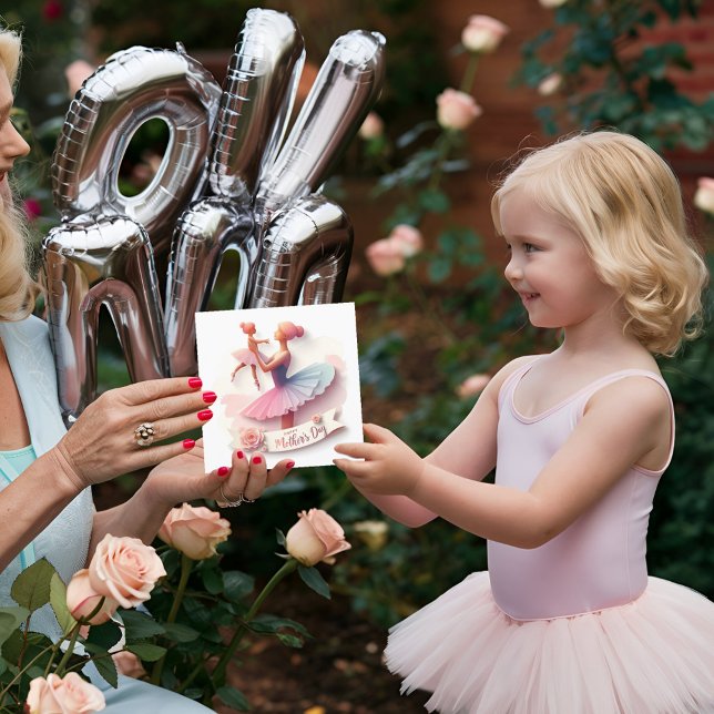 Tarjeta con silueta de mamá bailarina con acuarela (Cute Watercolor Ballerina Mom silhouette CARD
Unique custom meaningful Mothers day gift idea)