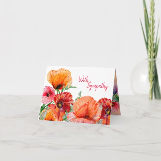 Tarjeta Con simpatía, Flores de adormidera acuarela 2 (Anverso)