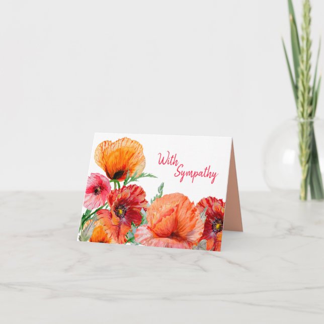 Tarjeta Con Simpatía, Flores de adormidera acuarelas (Anverso)