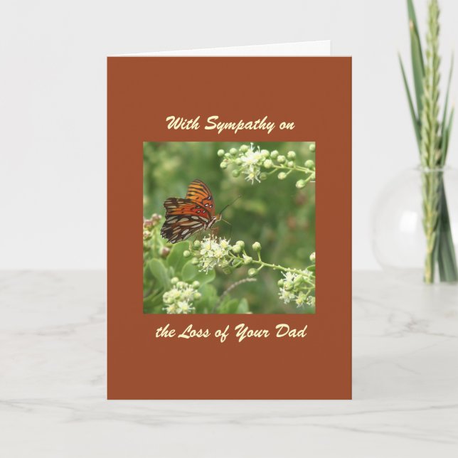 Tarjeta Con simpatía, pérdida de papá, mariposa Naranja (Anverso)