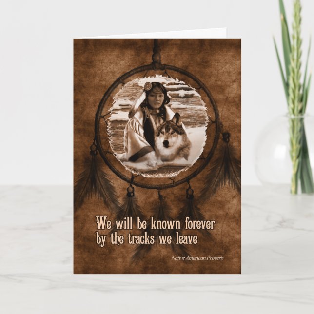 Tarjeta Con solidaridad, el nativo americano Wolf Dreamcat (Anverso)