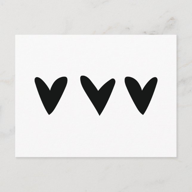 Tarjeta con tres corazones negros lindos (Anverso)