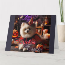 Tarjeta con una impresión de un Pomeran blanco