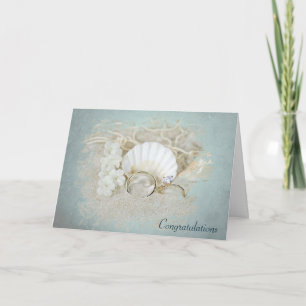 Tarjeta Conchas de boda y anillos