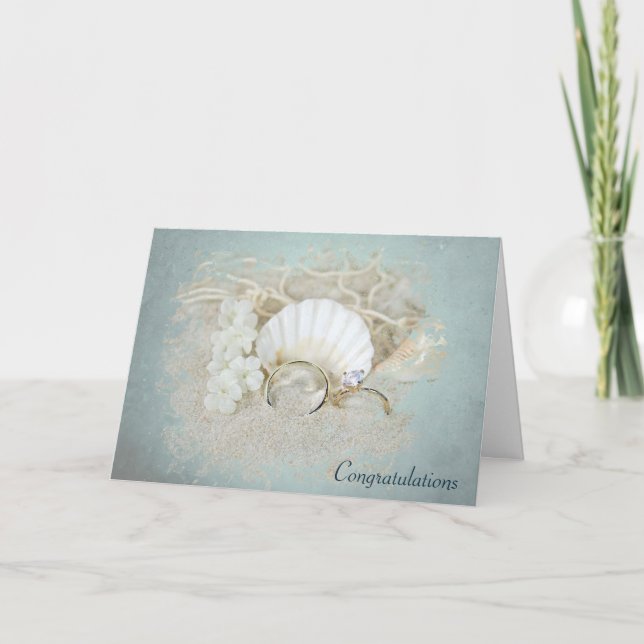 Tarjeta Conchas de boda y anillos (Anverso)