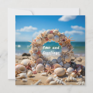 Tarjeta Conchas de Navidad Estrella de Mar Coral Perlas  