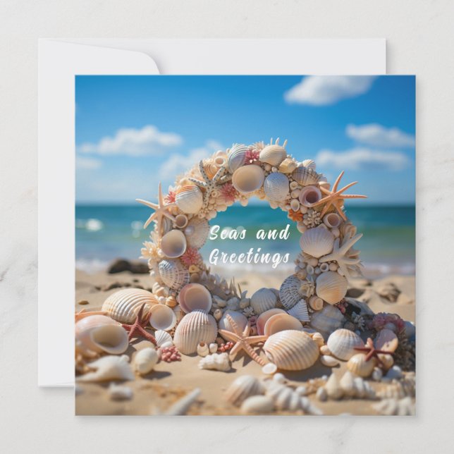 Tarjeta Conchas de Navidad Estrella de Mar Coral Perlas   (Anverso)