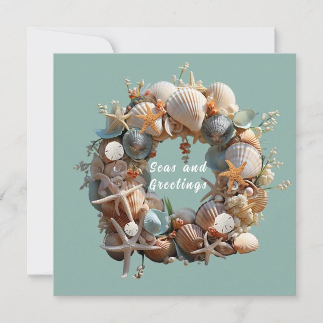 Tarjeta Conchas de Navidad Estrella de Mar Dólares de Aren (Anverso)