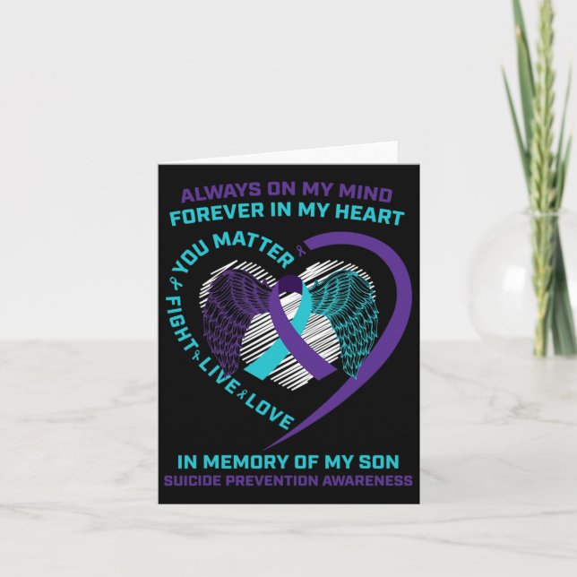 Tarjeta Concienciación suicida en memoria de mi hijo. (Anverso)