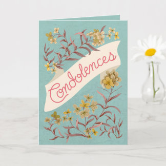 Tarjeta Condolences Aqua Soft Pastel Floral Banner Card