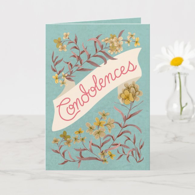 Tarjeta Condolences Aqua Soft Pastel Floral Banner Card (Planta pequeña)
