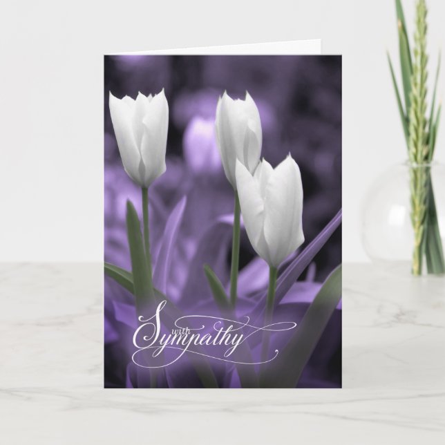 Tarjeta Condolencia blanca del tulipán en lavanda suave (Anverso)