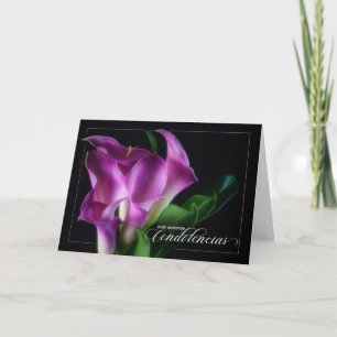 Tarjeta Condolencias españolas con morado Calla Lillies