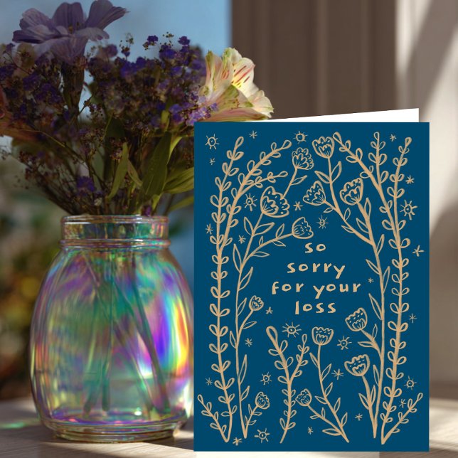 Tarjeta Condolencias Perdón por el dibujo de Flores Silves (Condolences Sorry for your loss Wildflower Floral Sketch Doodle Card
)